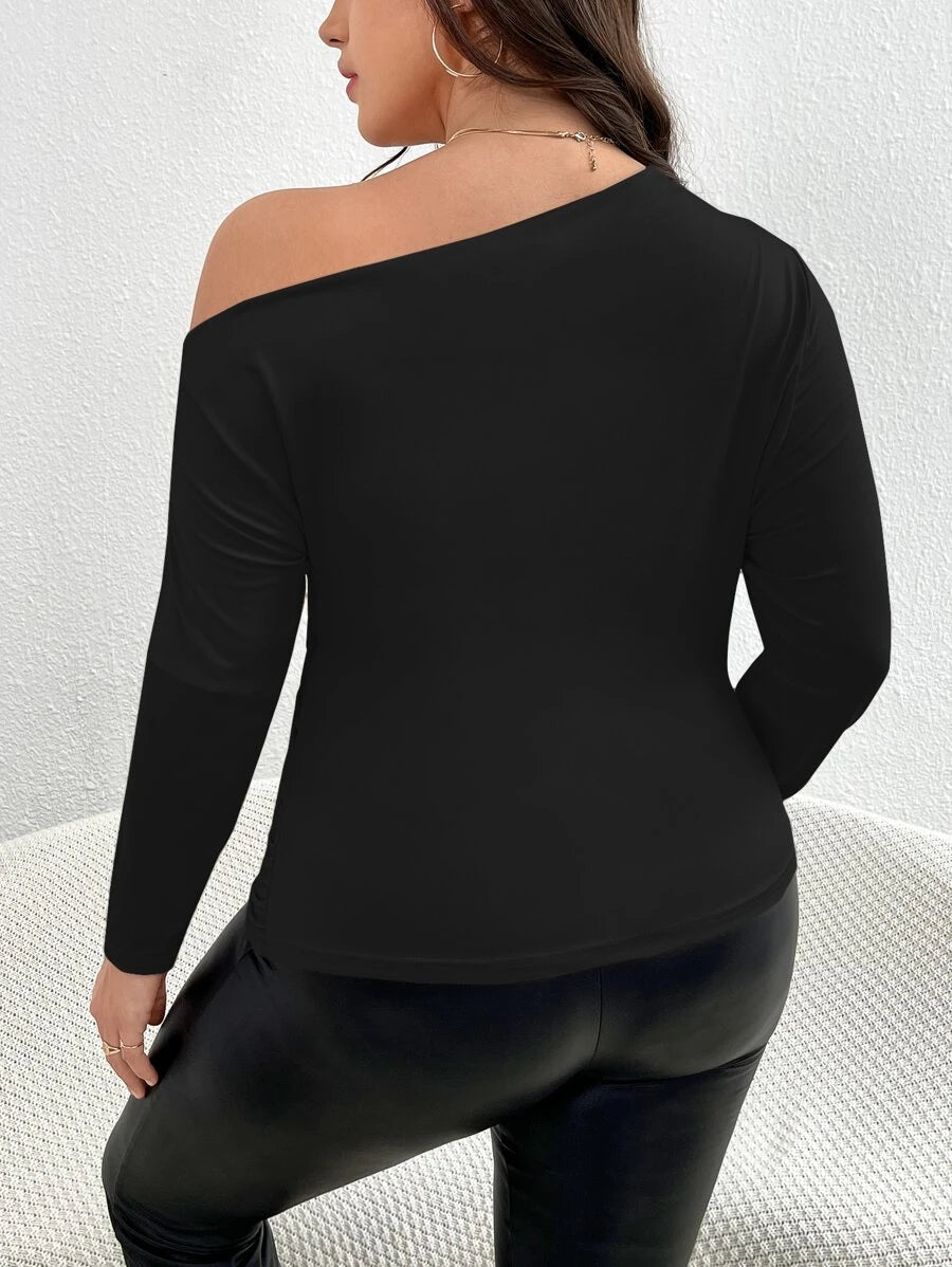 Womens Plus Size Asymmetrical Neck Ruched Tee