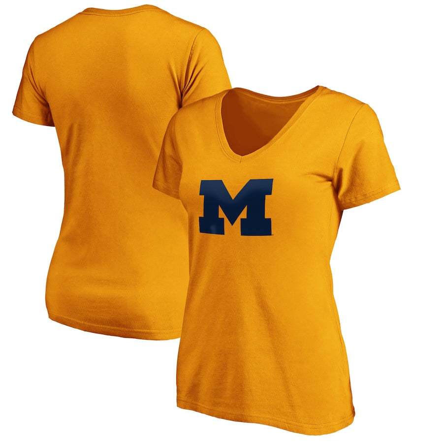 Michigan Wolverines Women's Primary Logo V-Neck T-Shirt - Maize