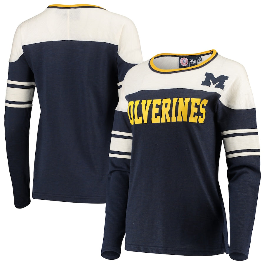 Michigan Wolverines G-III 4Her by Carl Banks Women's Interception Sleeve Stripe Long Sleeve T-Shirt